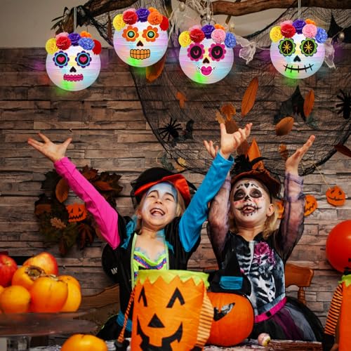 Traditional Day of the Dead Sugar Skull Paper Lantern Craft Kit - 8 Set