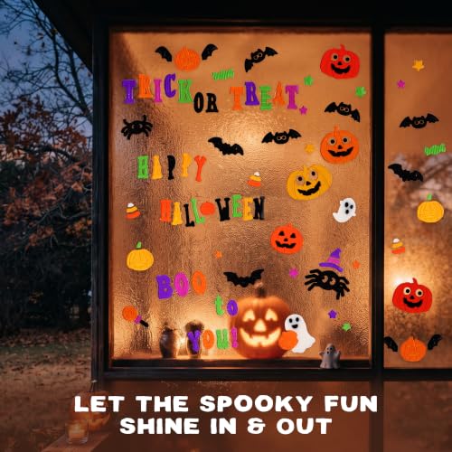 Halloween Gel Window Clings Decor Set - 4 Patterns, Easy to Apply & Remove
