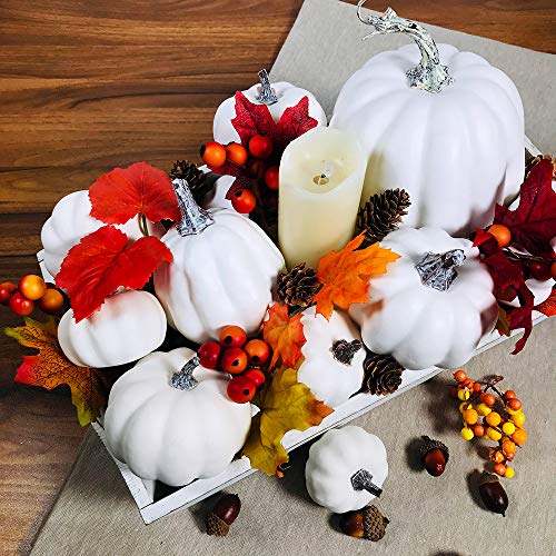 Artificial White Pumpkins Bulk Set for Fall Decor, Wedding & Holiday Centerpieces - 12 Pcs