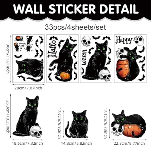 Halloween Window Clings Stickers Black Cat Pumpkin Bat Skull Set H-ws3