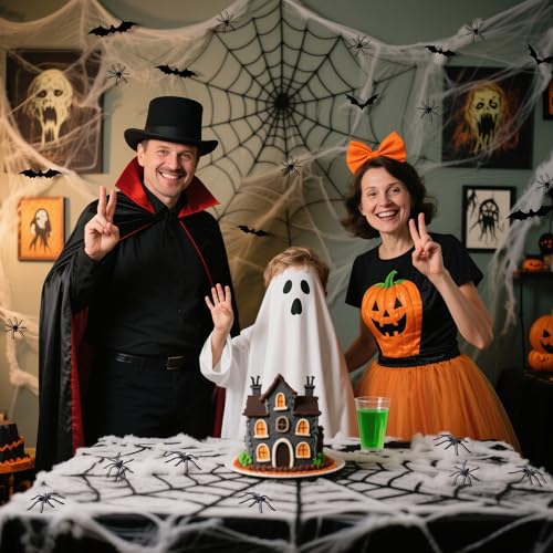White 1100 Sqft Halloween Spider Webs Decoration with 60 Spiders & 12 Bats