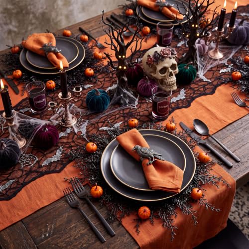 Halloween Placemat Set - 6 Round Pumpkin & Pine Table Mats - Black & Orange - Variation: Pumpkin