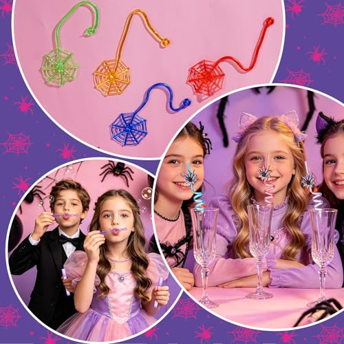 Pink Purple Spider Party Favors Gift Bags & Toys Set - Kids Birthday & Halloween Decorations