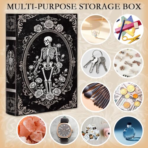 Gothic Book Storage Box with Skeleton Rose Pattern - Faux Leather Jewelry Organizer - Skeleton-1