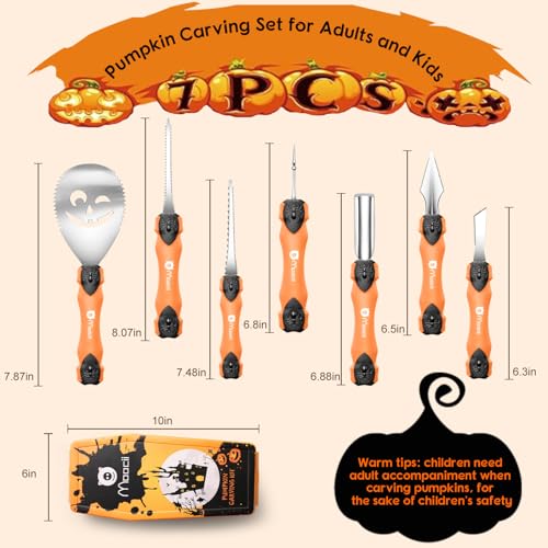 Pumpkin Carving Tools Set - 7 Pcs Stainless Steel Halloween Jack-O-Lantern Kit - Variation 7