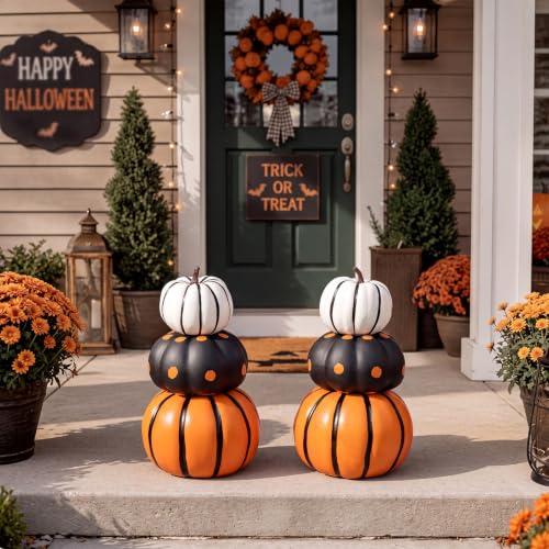 Halloween Pumpkin Decor Set - Black & Orange 11.8 Inch 2-Pack with Variation Helloween