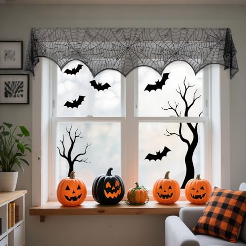 Halloween Fireplace Mantle Scarf Cover Black 96x18 Inch Decor