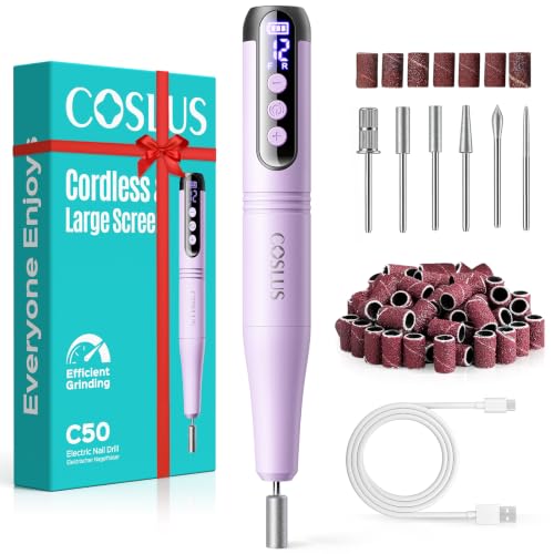 COSLUS C50 Portable Cordless Nail Drill with 12 Speeds & LED Display - Purple