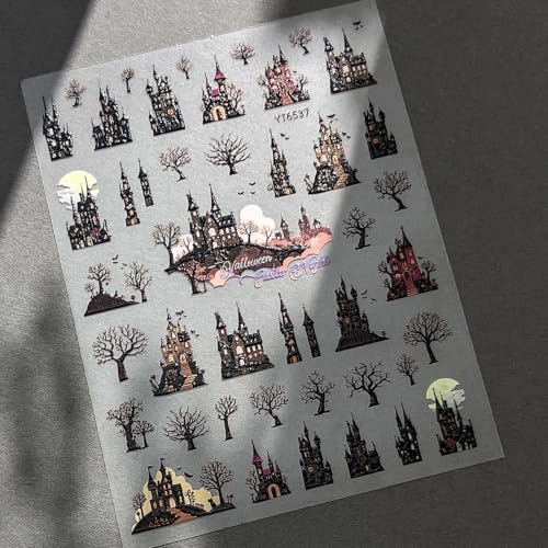 Halloween Nail Stickers for Nail Art Castle Forest - Gothic Self-Adhesive Decals, Style28