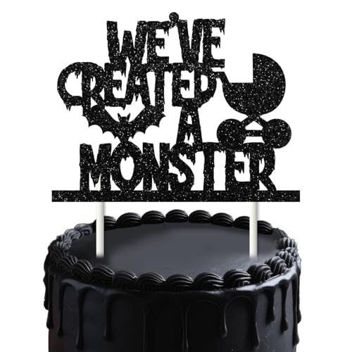 Halloween Baby Shower Cake Topper with Glitter Bat and Monster Design