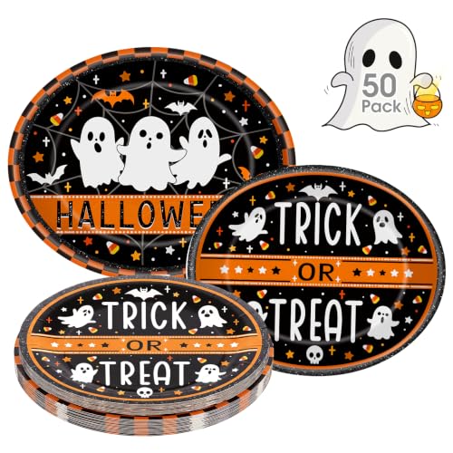 Halloween Paper Plate & Bowl Set - Ghost Themed Disposable Tableware for Party, 50 Pieces - Variation: Halloween