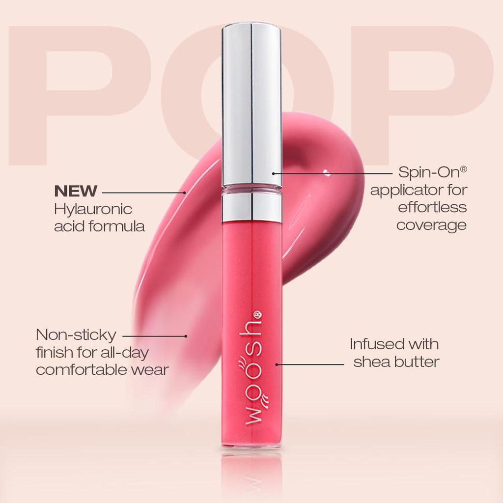 Woosh Beauty Spin-On Lip Gloss - Hydrating Hyaluronic Acid & Shea Butter for Smooth Shine | Vegan & Cruelty-Free