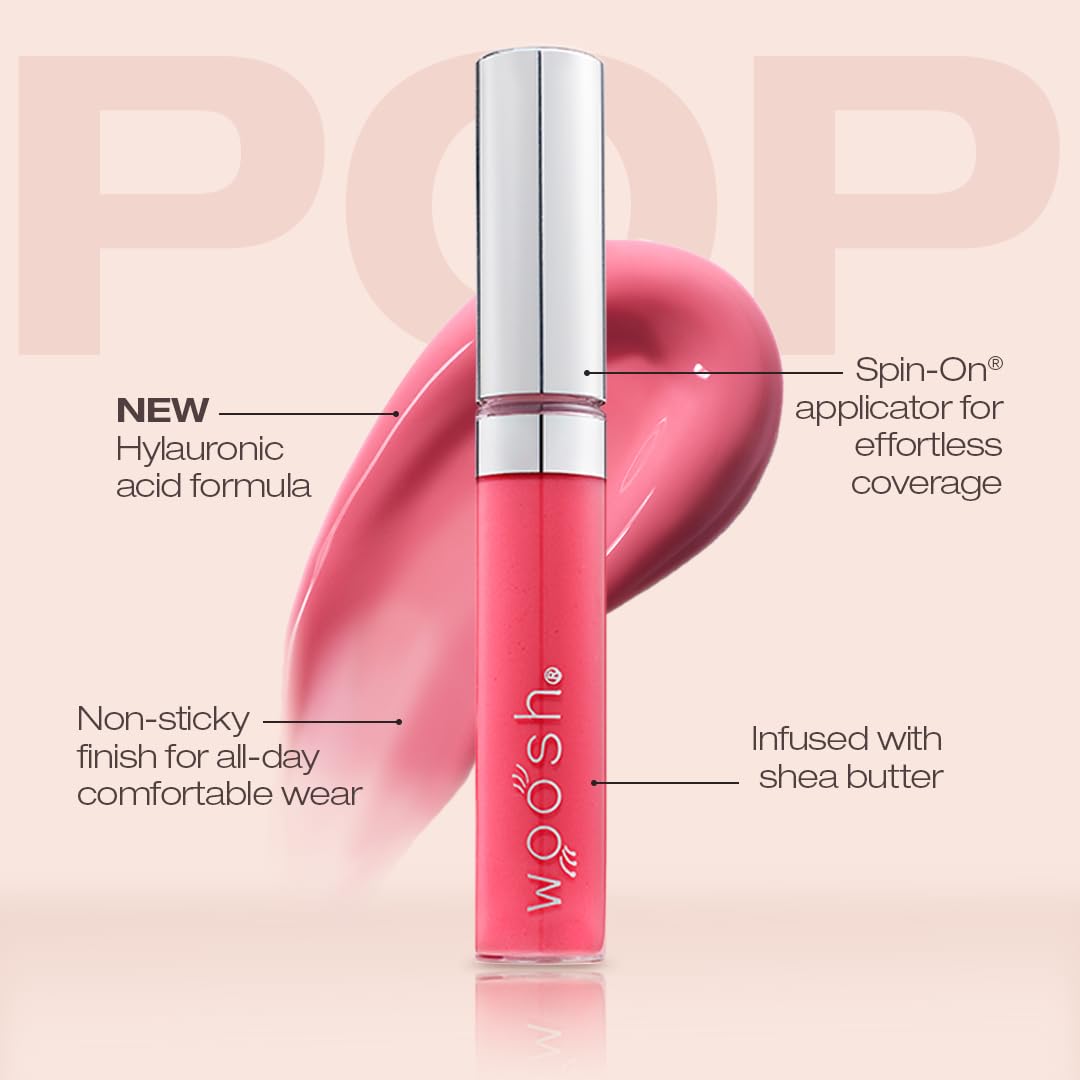 Woosh Beauty Spin-On Lip Gloss - Hydrating Hyaluronic Acid & Shea Butter for Smooth Shine | Vegan & Cruelty-Free