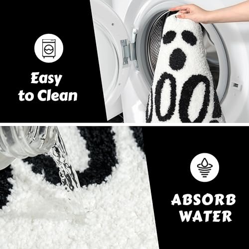 Ghost Bathroom Mat Halloween Bath Rug 20x32 Inches - White Gothic Funny Decor
