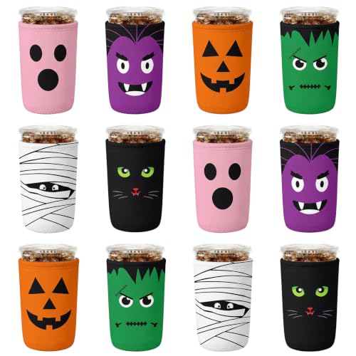 Halloween Coffee Sleeve Set - Reusable Insulators for 22-24 oz Cups - Spooky Designs