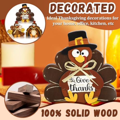Large Brown Wooden Thanksgiving Turkey Centerpiece Set - Rustic Fall Decor for Home & Tabletop