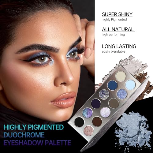 Vegan 12-Color Eyeshadow Palette with Multichrome & Matte Shades - Long Lasting & Highly Pigmented