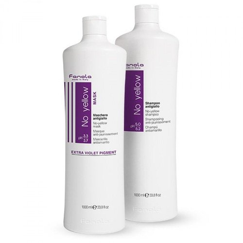 Fanola No Yellow Shampoo & Mask - Purple Anti-Brass Toner for Blonde, Silver, Gray & Highlighted Hair - Color Depositing Mask to Remove Brassiness from Bleached Locks (33.8 oz)