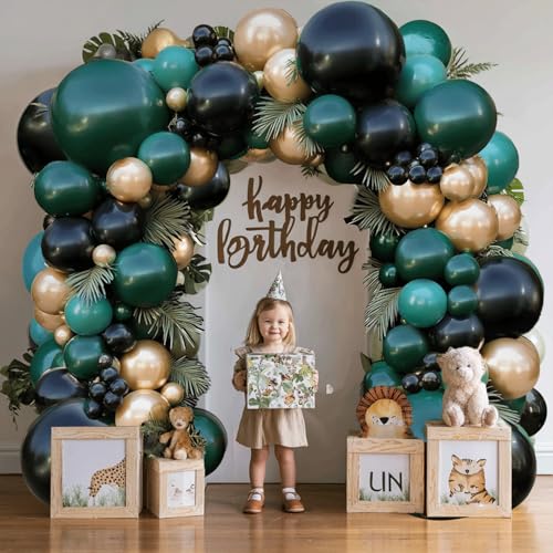 Emerald Green Black Gold Balloon Arch Kit - Double Stuffed 119 PCs, Variation: Green Black