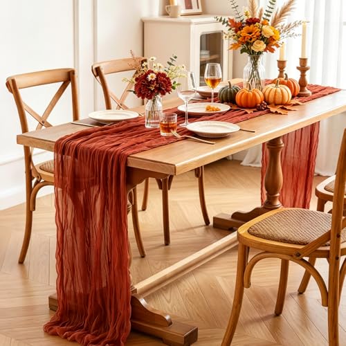 Fall Table Runner 10FT Terracotta Cheesecloth for Thanksgiving & Autumn Decor - 3Pcs