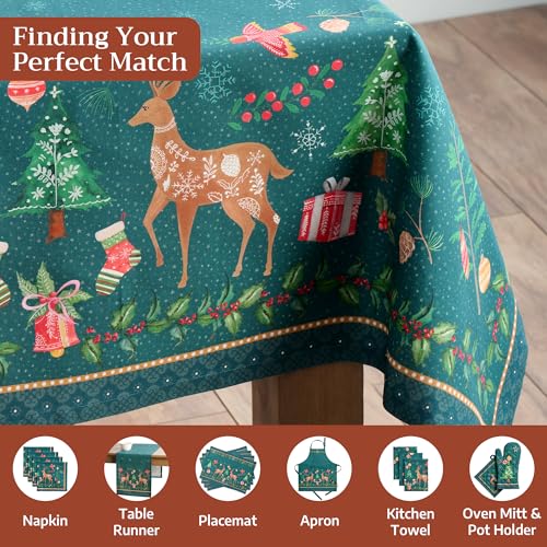 Hygge Christmas Table Cloth - 60x90 Inch Rectangular Reusable Cotton Holiday Decor