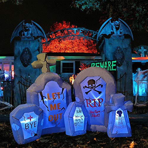 6.6 Ft Halloween Inflatable Tombstone Decoration with LED Lights for Yard Indoor Outdoor Spooky Graveyard Scene