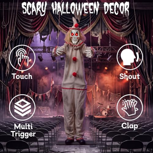 5.9 Ft Outdoor Scary Swinging Clown Halloween Prop with Sound & Light Eyes