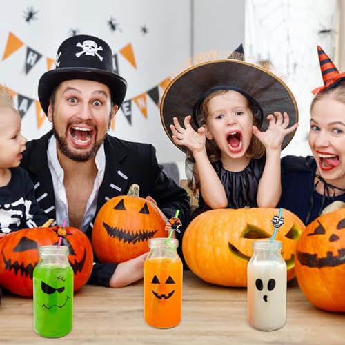 Halloween Party Straw Set - 8 Reusable Plastic Skeleton Pumpkin Witch Designs