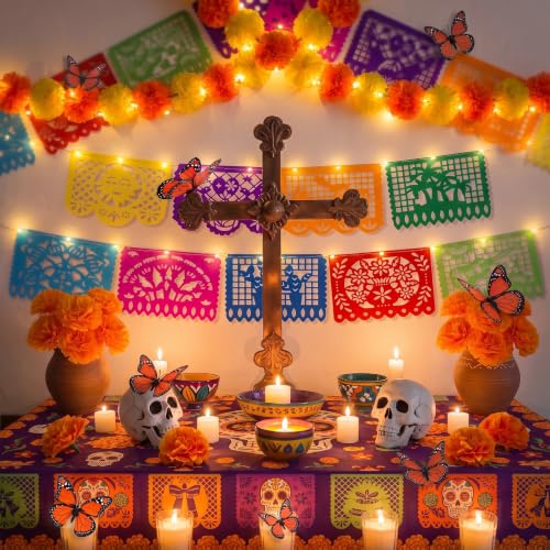 Day of the Dead Decorations Set with Marigold Garlands & Lights - 85 Pcs