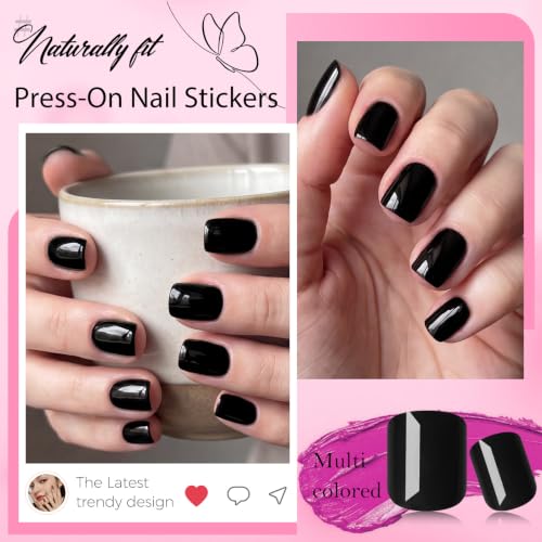 LuckForever Extra Short Black Square Press On Nails - Fake Nails Glue Ons