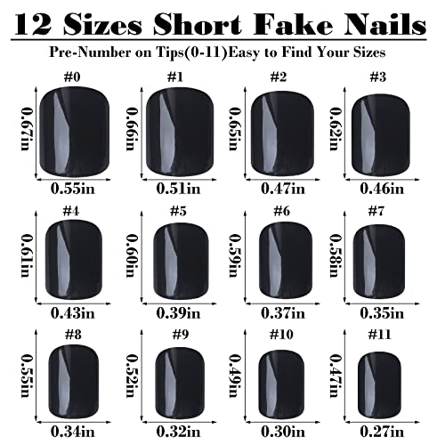 Black Short Square Press On Nails Kit - 240PCS Fake Nails with Adhesive & Tools