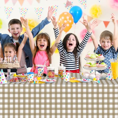 Khaki and White Gingham Tablecloth Set - 3 Pack 54x108 Inches for Parties & Events