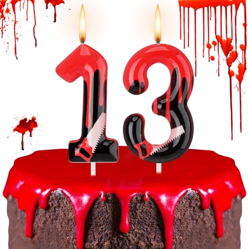 Halloween Bleeding Number 13 Candle Set - Gothic Horror Birthday Decor - 2 Pcs