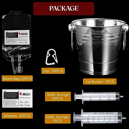 Halloween Blood IV Bags Party Supplies Set with Ice Bucket and Syringes