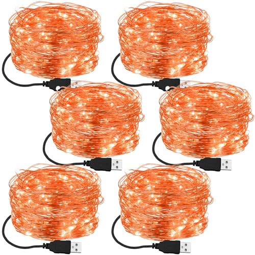 USB Fairy Lights 6 Pack - 33ft 100 LED Orange String Lights for Bedroom & Decor - Variation of THIS Listing