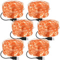 USB Fairy Lights 6 Pack - 33ft 100 LED Orange String Lights for Bedroom & Decor - Variation of THIS Listing