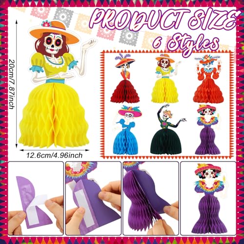 24 Pcs Day of the Dead Decorations Centerpieces - Colorful Sugar Skull Party Supplies