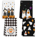 Halloween Dog Kitchen Towels Set of 4 - Fall Ghost Pumpkin Design, Microfiber, 14x21 Inches