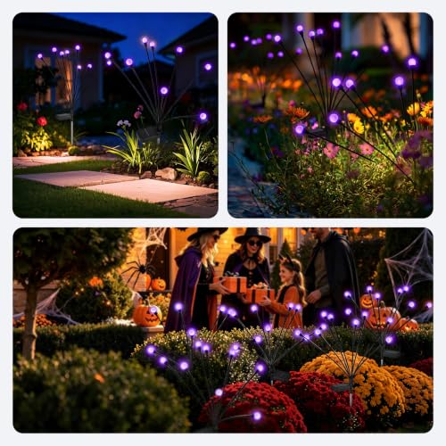 Adjustable Height Solar Firefly Outdoor Halloween Lights - Purple 4 Pack