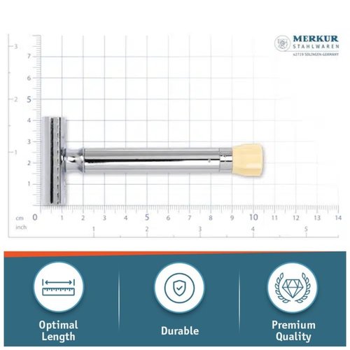 MERKUR Progress 510 Adjustable Double Edge Safety Razor - Long Handle Adjustable Razor With Dial Made in Germany Plastic-Free Closed Comb Straight Bar