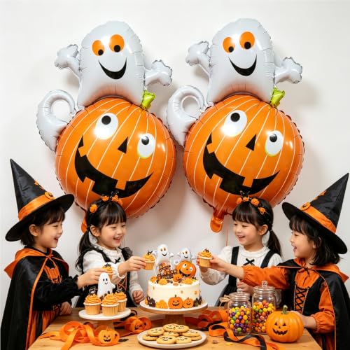 Halloween Ghost Pumpkin Foil Balloons Set - Ghost Pumpkin Variation, 2pcs