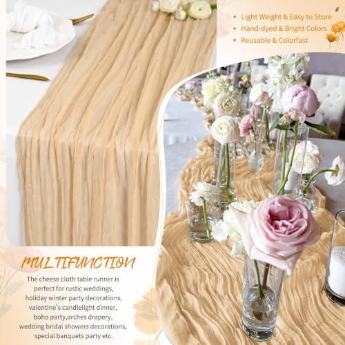 Beige Cheesecloth Table Runner 17x108 Inches - Pack of 12, Boho Home Decor