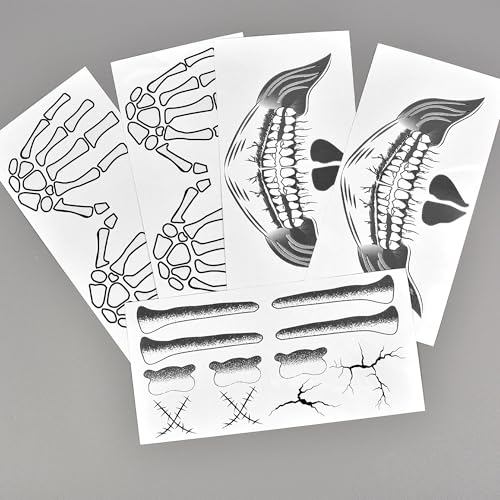 Glow in The Dark Skeleton Face & Hand Temporary Tattoos Halloween Costume Makeup Set