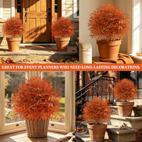 Fall Cedar Topiary Trees - Artificial Autumn Decor with Spike - 2 Pack