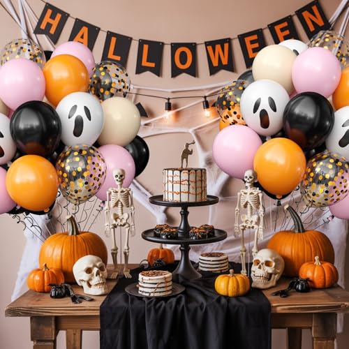 Pink Orange Halloween Balloons Set - 60 Pcs for Party Decorations, Latex & Confetti