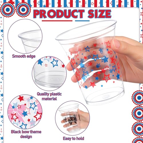 Blue Patriotic 12 oz Disposable Plastic Cups - 50 Pack for 4th of July & Independence Day Parties