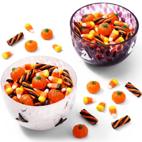 Halloween Candy Bowls Set - 14 oz Glass Ghost & Witch Hat Icons
