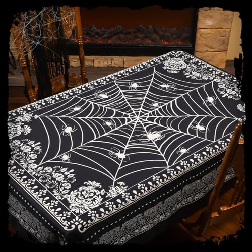 Halloween Gothic Table Cloth 51x72 Inches Spider Web Victorian Black