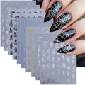 Halloween Nail Stickers Spider Web & Spider Design - 3D Multicolored Glitter Decals, Self-Adhesive, 10PCS
