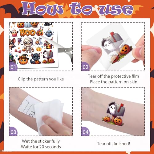 Halloween Temporary Tattoos Set - 8 Sheets 200+ Spooky & Cute Designs - Happy Boo Day Variation